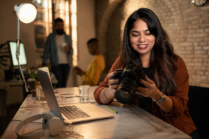 Prabjit Kaur reviewing the content for a client